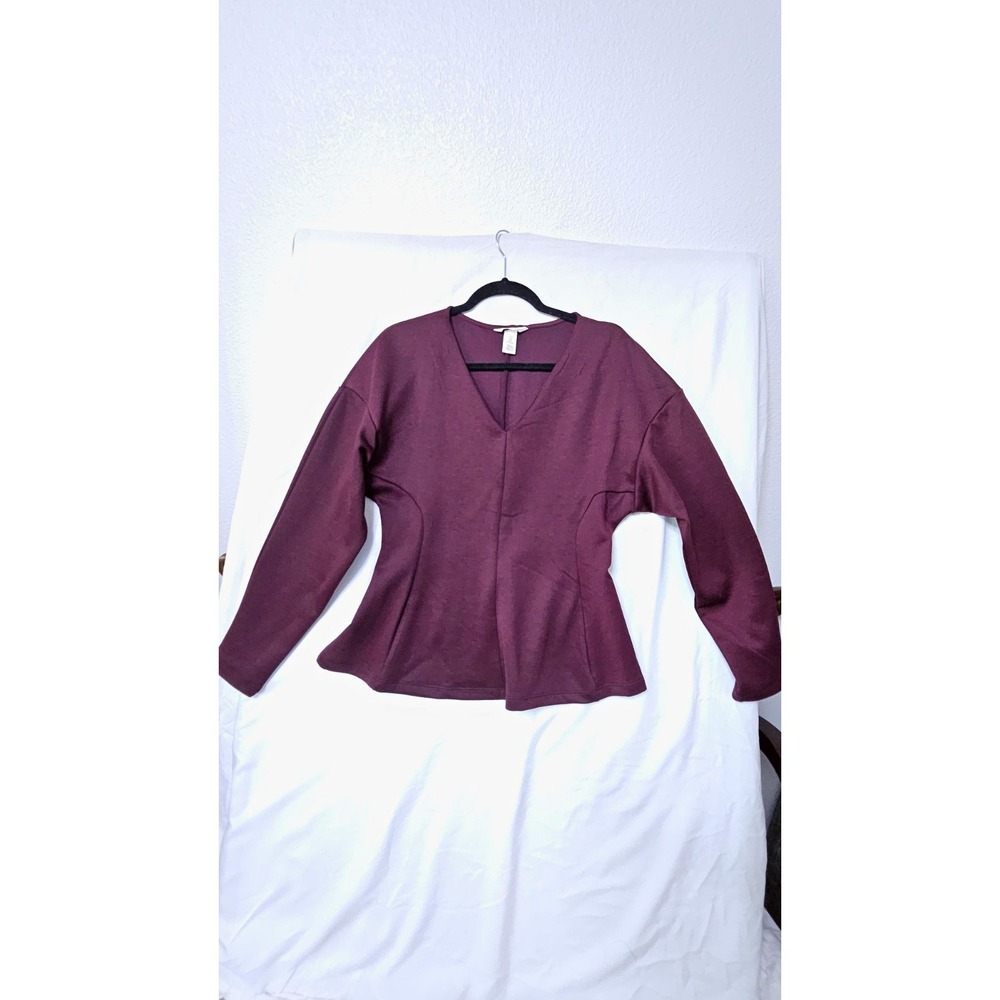 H&M Women Burgundy Soft Scuba V-Neck Defined Waist Top Size M